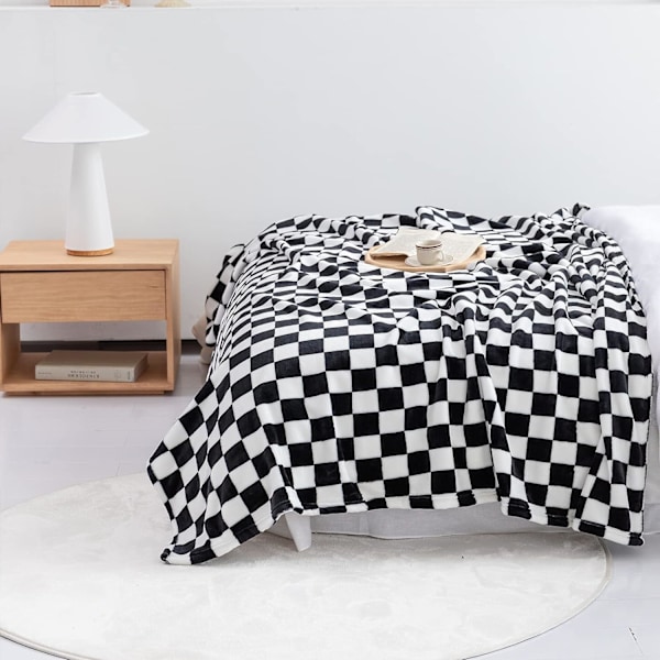 Buffalo Plaid Fleece Tæppe (70*140cm, Sort) - Plaid Flannel DXGHC