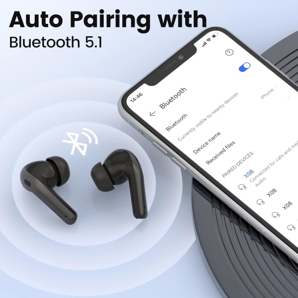 （Svart）2023 trådlösa Bluetooth hörlurar, 9D Stereo Bluetooth He