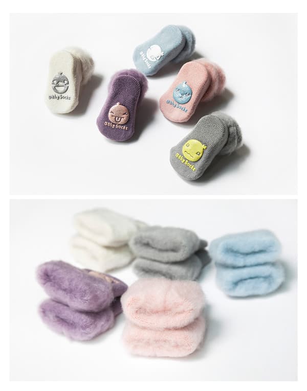 5 par af efterårs- og vintervarme plus fløjlstykke tykke baby-antislip sokker