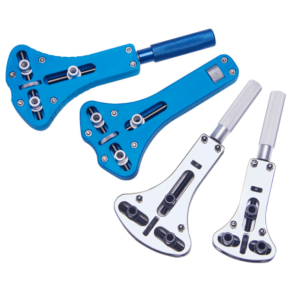 Watch case repair tool - kit with large adjustable wrench and 12