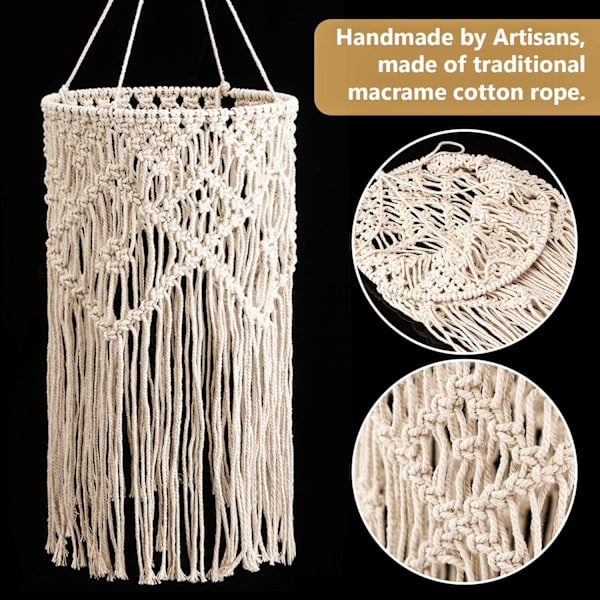 Hängande Lampskärm Macrame Lampskärm Ljusöverdrag Hänglampa Takdekoration för Vardagsrum, Sovrum och Badrum