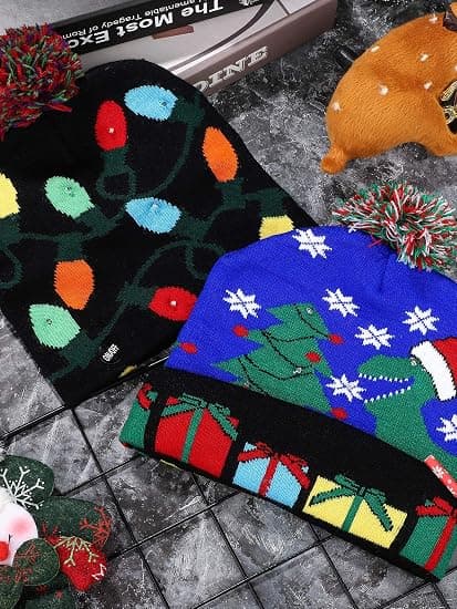 2 Stykker Jule LED Lysende Beanie Hat Ugly Sweater Strikket Hat