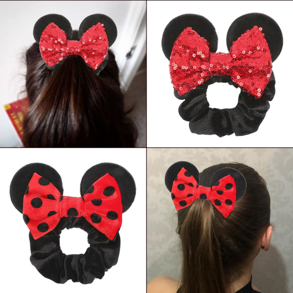 4 stk. Fløjlsmusøre Scrunchies Blanke Sequin Bows Scrunchies C
