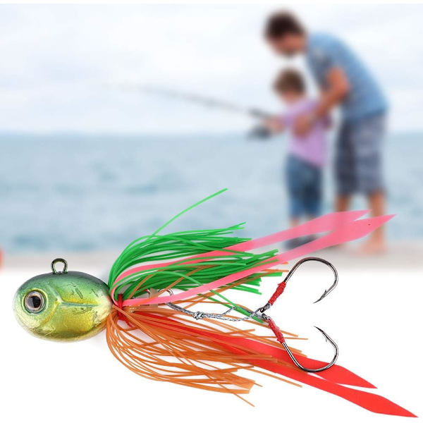 Fiskedrag med 3D-ögon, blyhuvud, konstgjorda drag, mjukbete, trekrok
