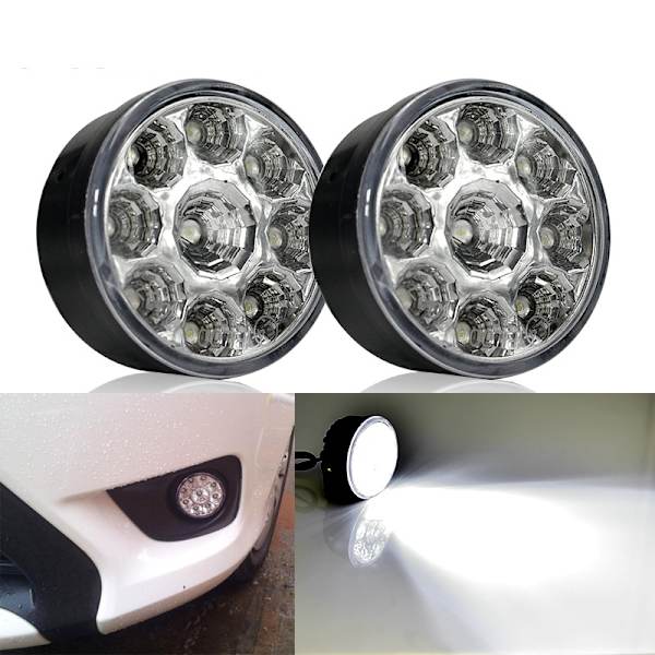 2-delt rund 9LED dagslys kørelys bil universal LED