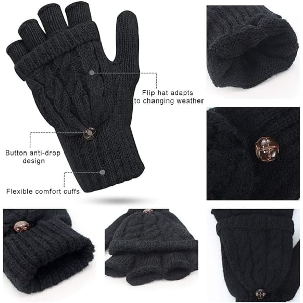 2 pairs Women's Gloves Fingerless Mittens - Winter Warm Gloves ,