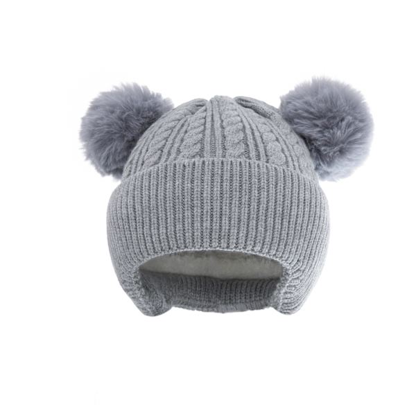 Strikket fleece-hue til børn, varm babyhue (grå)