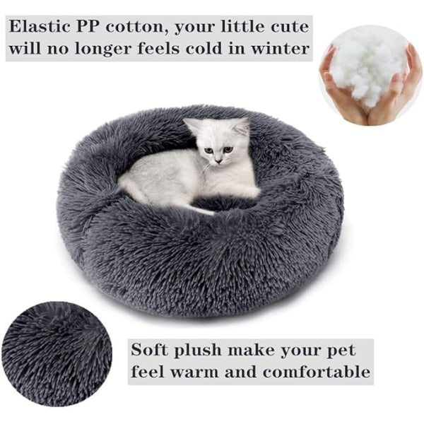Mörkgrå Rund Hund- och Kattkorg Plush Mjuk och Bekväm Hund