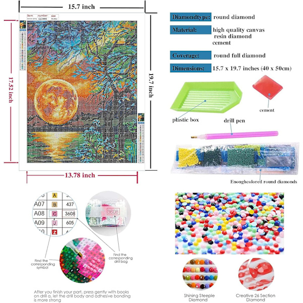 Måne diamantmaleri kit - voksen 5D DIY diamant dot art fuld dia