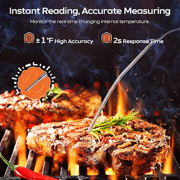 Kötttermometer, med lång sond, digital kötttermometer med stor pekskärm LCD, kökstimer, grilltermometer