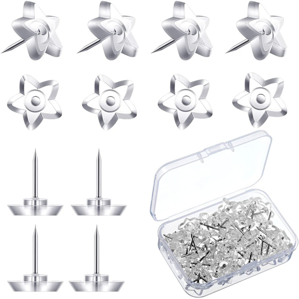 100 stk Stjerneformede Push Pins med Plasthode, Veggpush Pins