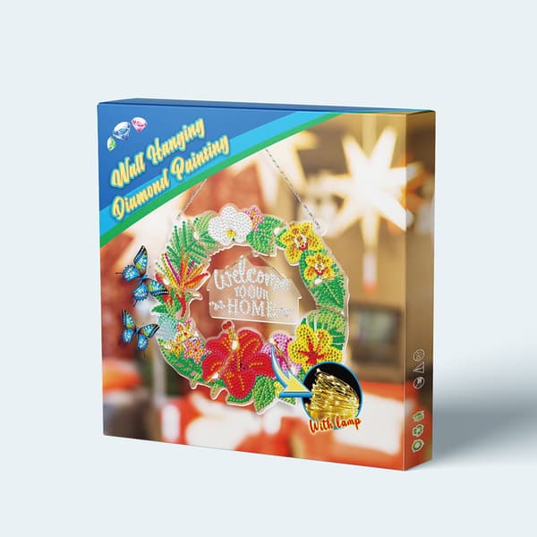 5D Diamantmaleri DIY Julekrans Henge LED Lysstreng