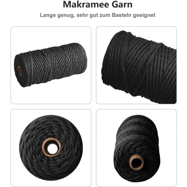 Macramé-rep - 3 mm x 100 m - Naturlig bomullstråd för väggupphängning