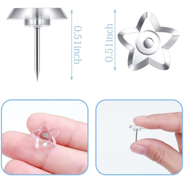 100 stk Stjerneformede Push Pins med Plasthode, Veggpush Pins