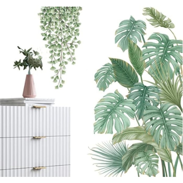 Grønne plante veggklistremerker, tropiske plante palmblad klistremerker, pla