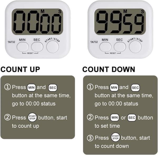 Digital Timer, 2-pakks Basic Høy Lydstyrke Alarm Nedtelling Dig