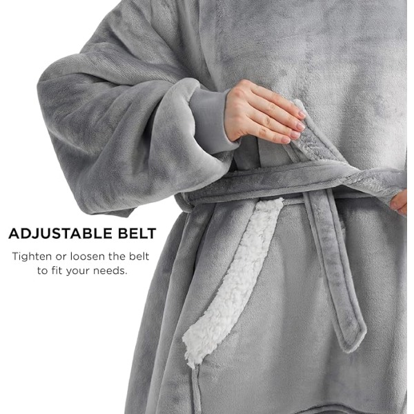 Oversized bærbart pledd-hettegenser, lang Sherpa fleece pledd-genser