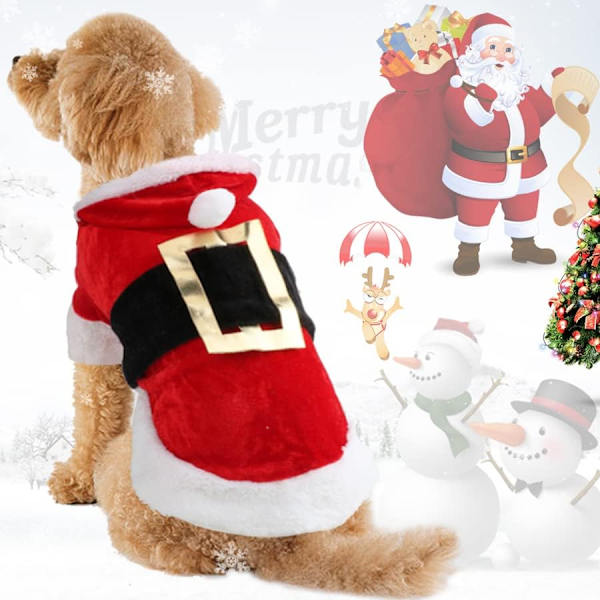 Jultomte Hundkostym Jul Kläder för Husdjur Vinter Hoodie Jacka Kläder