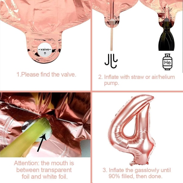 4 Bursdagsjente Ballong, Roségull Ballong 4, Roségull 4 År Gammel