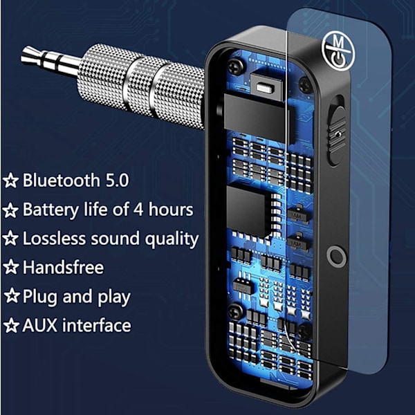Bluetooth 5.0-mottaker, Bluetooth-adapter for bil med støyreduksjon, Au