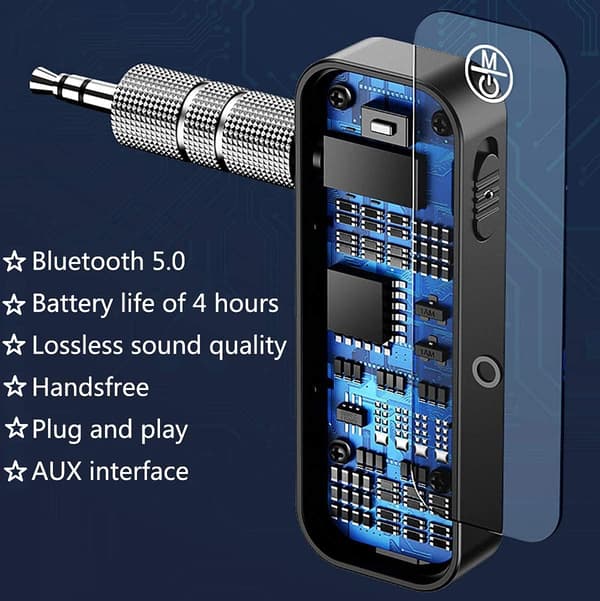 Bluetooth 5.0 -vastaanotin, auton Bluetooth-sovitin melunvaimennuksella, Au