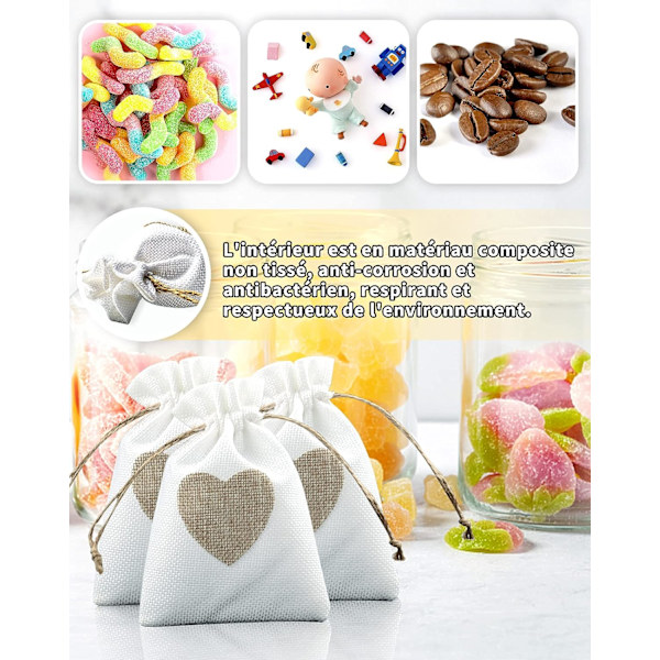30 st Jutepåsar 10x14cm Hjärtmönster Jutepåsar Set Små