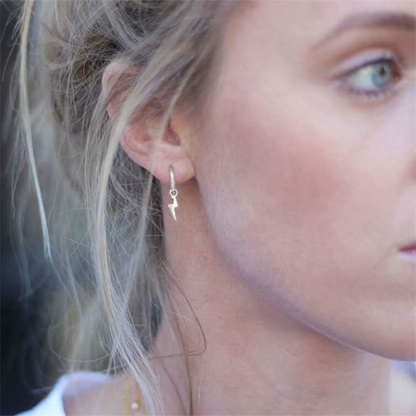 Small Lightning Bolt Dangle Hoop Earrings for Women Girls Men Ste