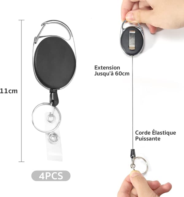 Badge Reel Holder, 4 stk Tilbagevendende nøgleringe, Tilbagevendende L DXGHC