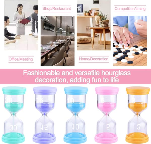 5 Farvede Timeglas, 3, 5, 10, 15 og 30 Minutter, Timeglas DXGHC