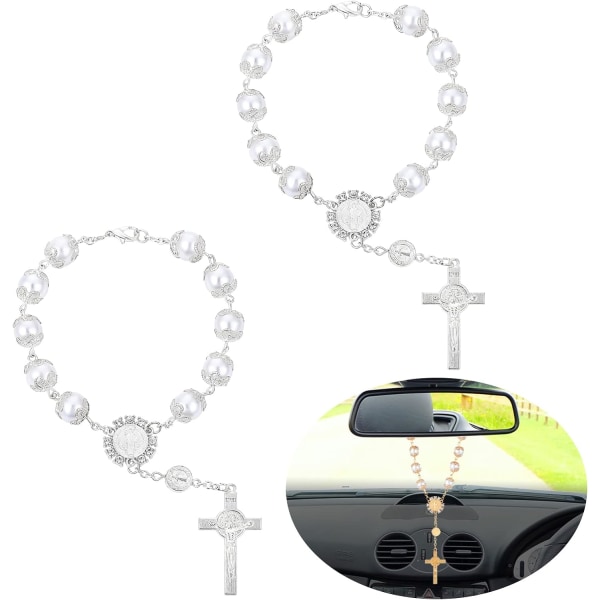 Radband för bil (2 stycken), Radband med backspegel, katolsk välsignelse