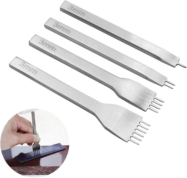 4-pack Läderhålstämplar, 3mm DIY Hålstämpel Läderhantverk