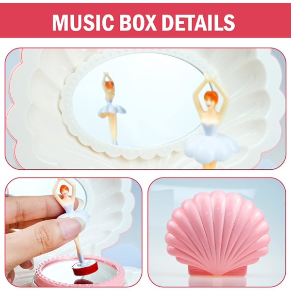 Skall-Ballerina Musikkboks, Rosa Opptrekkbar Musikkboks for Jenter