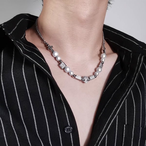 Titanium steel necklaces European and American men's pearl neckla