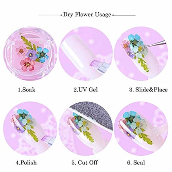 3D Nail Art torkade blommor klistermärke 12 färger Naturlig Real Dry Flow