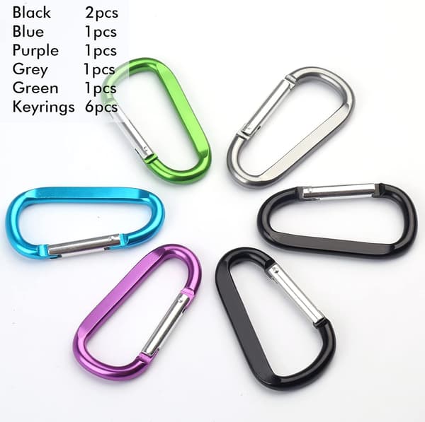 6 st Multi-färgade Karabinerhakar, 3\" Stora Aluminium D-ringar