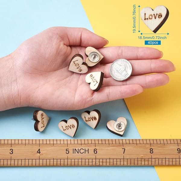 20-pack Dekorativa Trä Hjärtformade Push Pins för Korktavlor, C