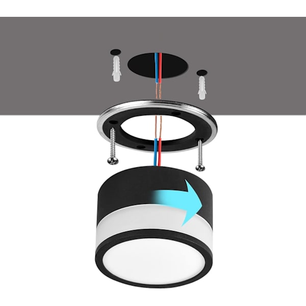 Kattokohde LED-spotit 12W 3000K Pyöreä Musta Lämmin Valkoinen Katto