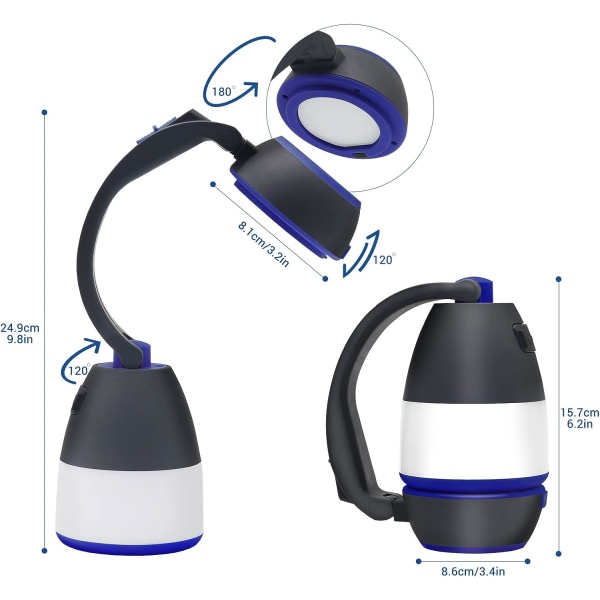 Quad 3-i-1 LED Campinglampa & Handlampa & 5-läges Bordslampa