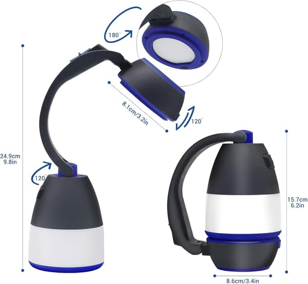 Quad 3-i-1 LED Campinglys & Håndholdt Lommelygte & 5-Modes Skrivebordslampe