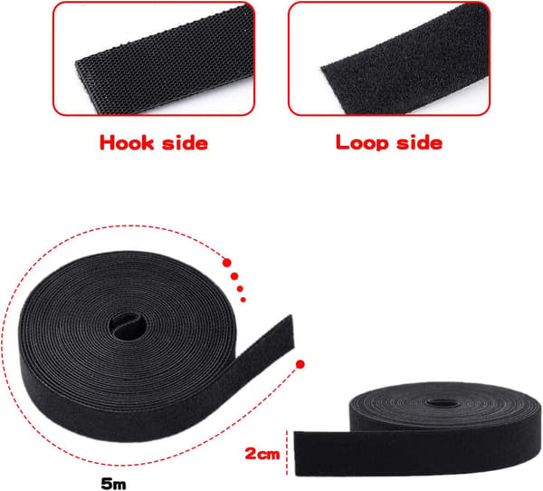 Kabelstropper, 5M Kabelbinder, Genanvendelig Tape, Kabelbinder Fastgørelse
