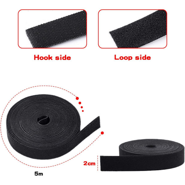 Kabelstropper, 5M Kabelbinder, Gjenbrukbar Tape, Kabelbinder Festesystem