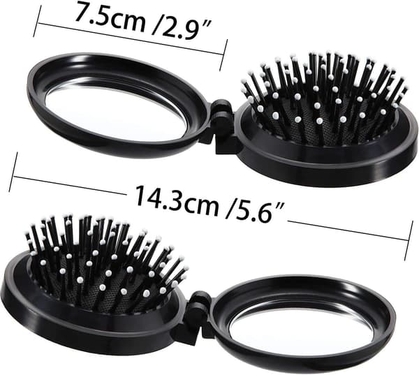 Hårborste med Spegel, 2-pack Vikbara Resekammar Runda Hår