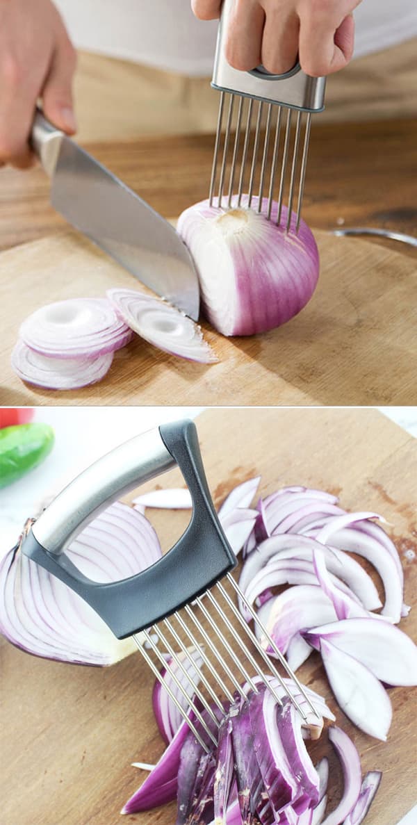 Onion Needle i Rustfritt Stål, Onion Insert, Onion Hakking, Frukt