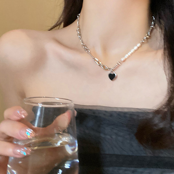 Svart pärlhalsband med hjärta för kvinnor, lapptäcke-design, skapa din egen