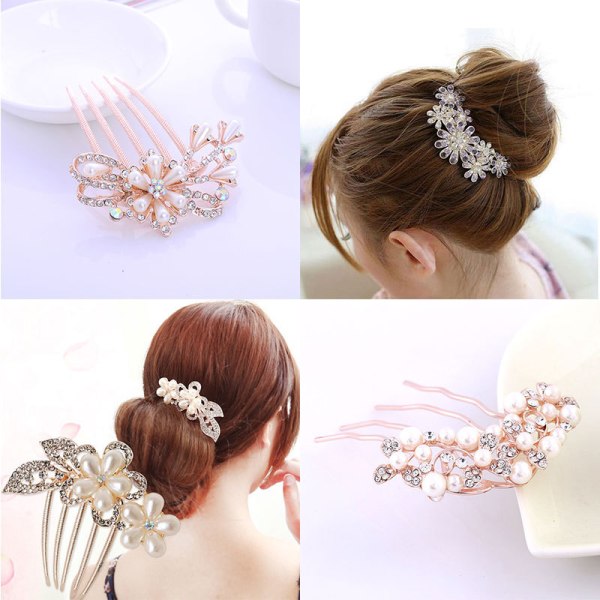 Women's Crystal Hair Comb Pins Clip Slide Flower Bridal Accessori