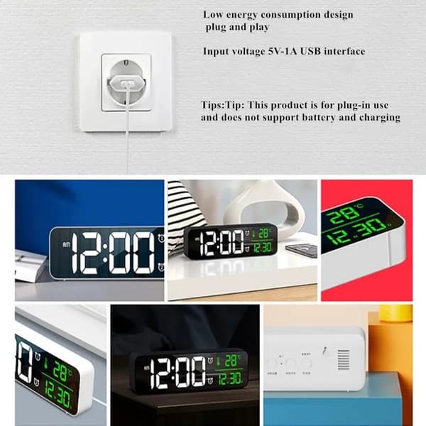 LED Digital Väckarklocka Snooze Temperatur Datum Display USB Skrivbord