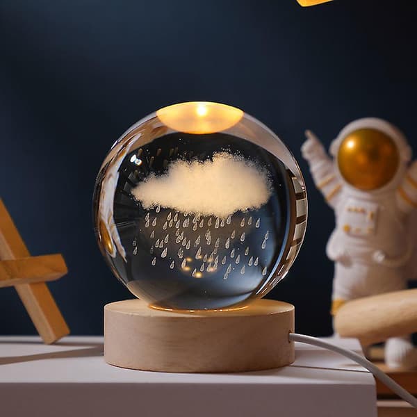 Glødende Planet Galaxy Astronaut Krystallkule Nattelykter USB