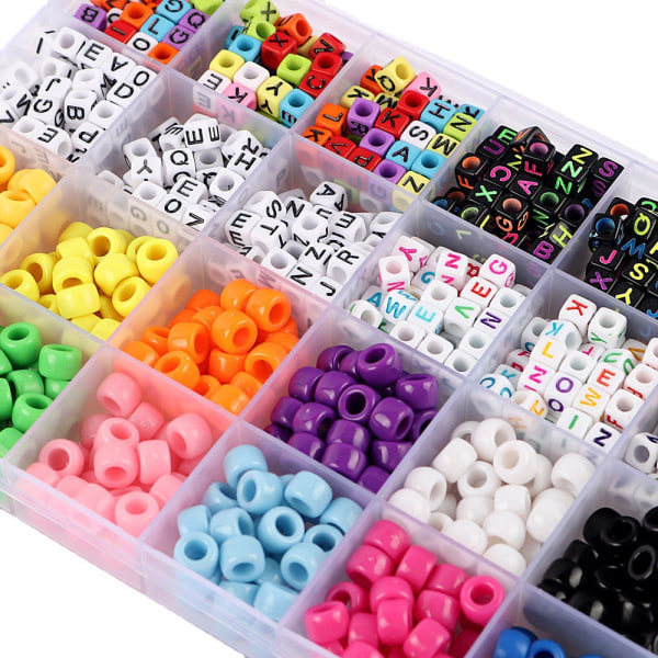 Fargerike store hull perler bokstavperler 10 farger elastisk snor sett