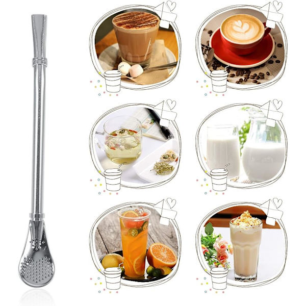 5 stk. Filtrerede Drikkeskeer i Rustfrit Stål til Yerba Mate