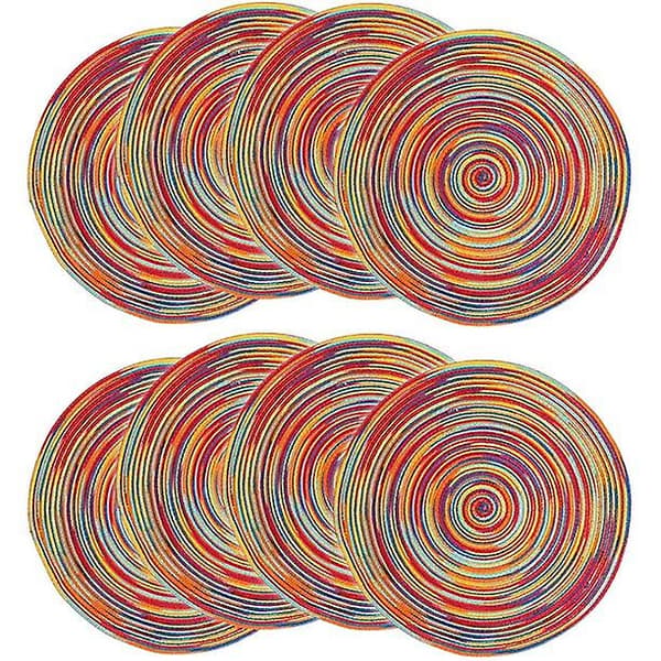 Fargerike 18 cm runde vevde stoff middagsmatter Sett med 8 bordmatter